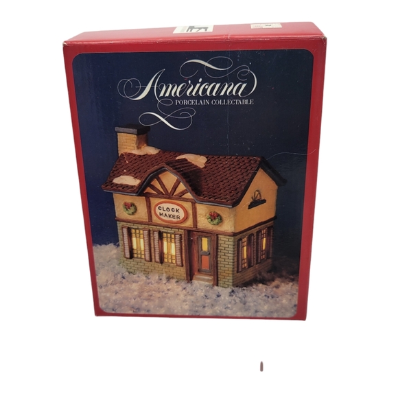 Vtg Americana Porcelain Lighted Christmas Village Clock Maker Shop Colle… - Picture 11 of 15